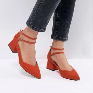 ASOS SINCERE Pointed Block Mid Heels 5 Strappy